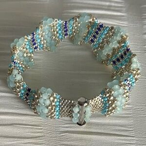 Elegant Silver and Blue Beaded Bracelet